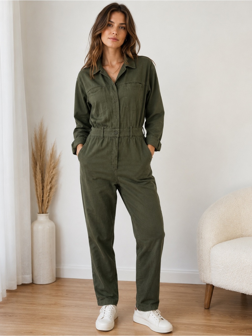 Abercrombie & Fitch Olive Green Utility Jumpsuit Lyocell Cotton Size M